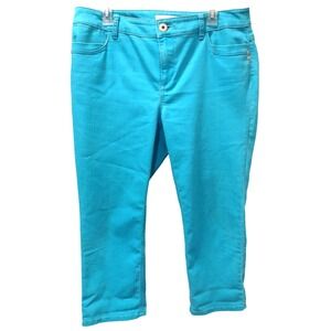 Chicos Platinum Denim Capri Pants Womens Size 2‎ Turquoise Blue